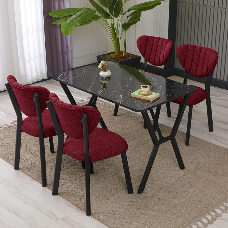 Krylor spisegruppe bord 110 cm + 4 stoler - Vinrød og Svart - Møbler - Bord - Spisegruppe