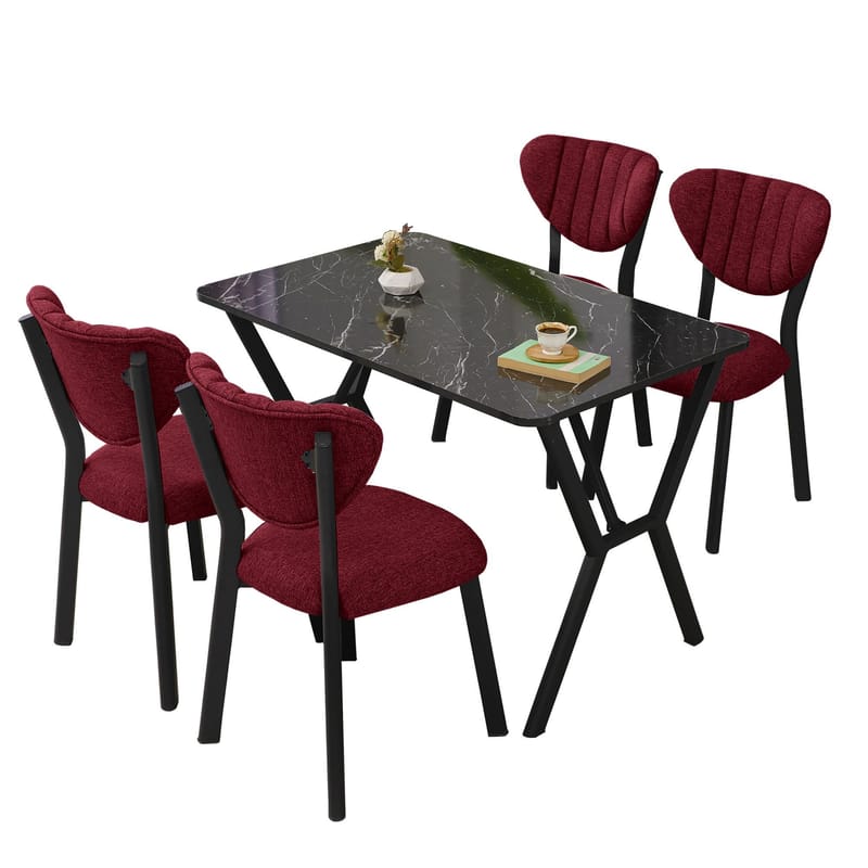 Krylor spisegruppe bord 110 cm + 4 stoler, Vinrød og Svart