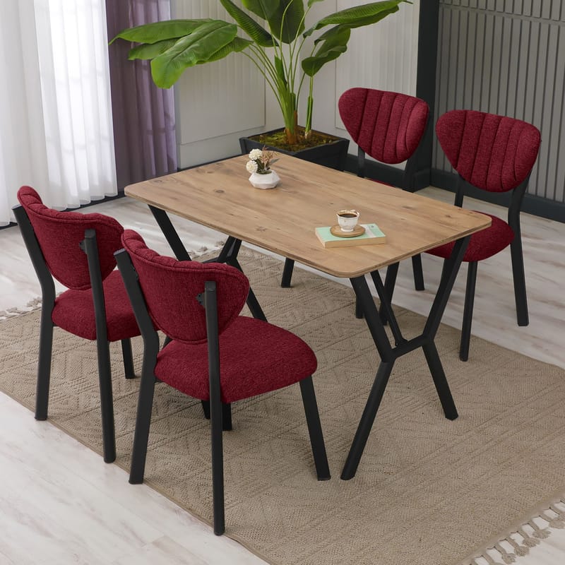 Krylor spisegruppe bord 110 cm + 4 stoler - Vinrød og Valnøtt - Møbler - Bord - Spisegruppe