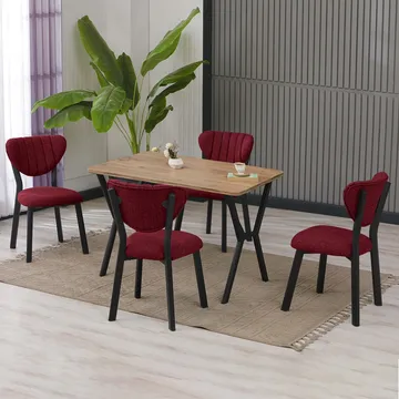Krylor spisegruppe bord 110 cm + 4 stoler - Vinrød og Valnøtt - Møbler - Bord - Spisegruppe