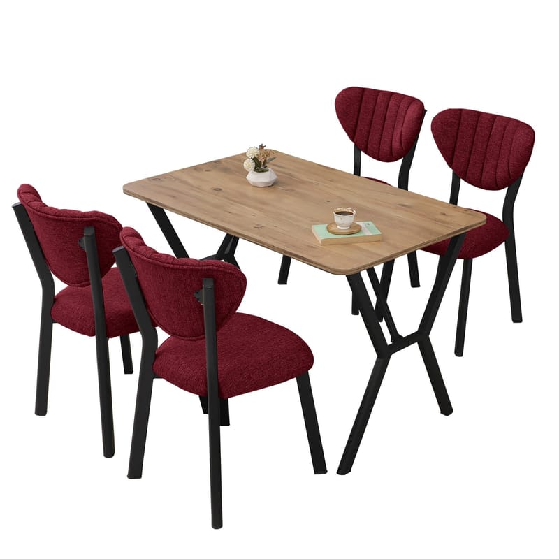 Krylor spisegruppe bord 110 cm + 4 stoler, Vinrød og Valnøtt