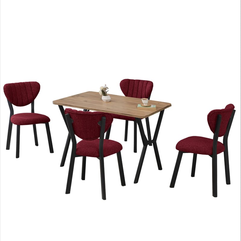 Krylor spisegruppe bord 110 cm + 4 stoler - Vinrød og Valnøtt - Møbler - Bord - Spisegruppe