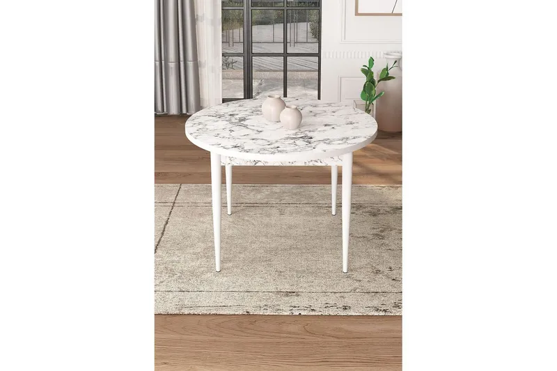 Kummer Spisebord 90 cm Rund - Hvit Marmor/Hvit - Møbler - Bord - Spisebord & kjøkkenbord
