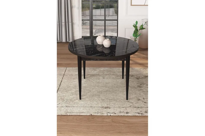 Kummer Spisebord 90 cm Rund - Sort Marmor/Sort - Møbler - Bord - Spisebord & kjøkkenbord
