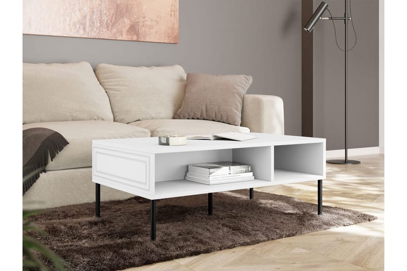 Laholm 110 cm Rektangulært Sofabord med Hyller i Malt Tre - Hvit - Møbler - Bord - Sofabord & salongbord