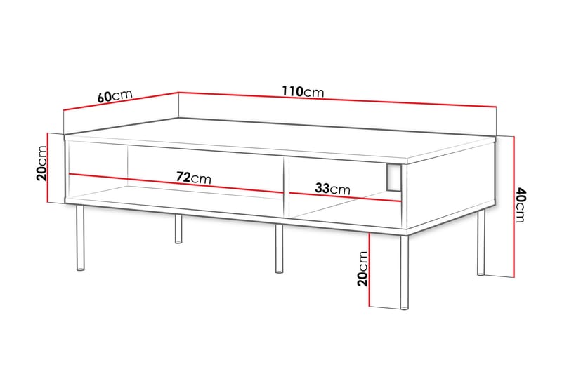 Laholm 110 cm Rektangulært Sofabord med Hyller i Malt Tre - Hvit - Møbler - Bord - Sofabord & salongbord