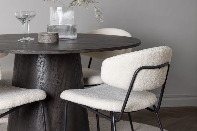 Lanzo Matgruppe 120 cm Rund med 4 Chico Stoler - Mocca - Møbler - Bord - Spisegruppe