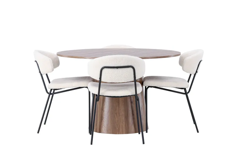 Lanzo Matgruppe 120 cm Rund med 4 Chico Stoler, Natur