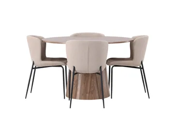 Lanzo Matgruppe 120 cm Rund med 4 Modesto Stoler - Natur - Møbler - Bord - Spisegruppe