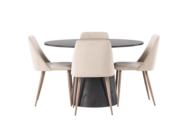 Lanzo Matgruppe 120 cm Rund med 4 Night Stoler, Sort