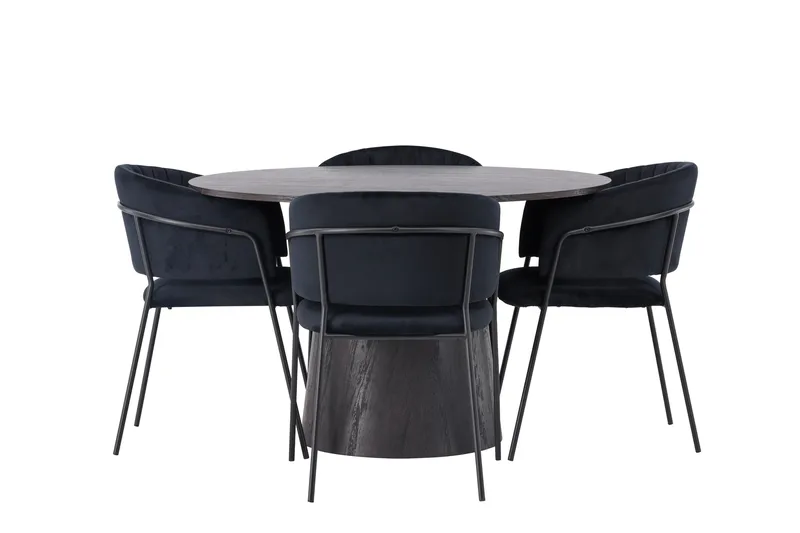Lanzo Matgruppe 120 cm Rund med 4 Selma Stoler, Sort