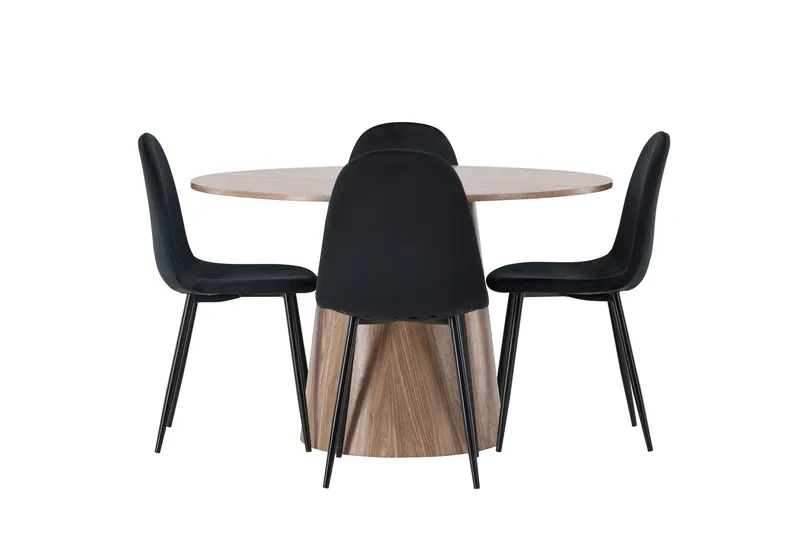 Lanzo Matgruppe 120 cm Rund med 4 Polar Stoler - Natur - Møbler - Bord - Spisegruppe