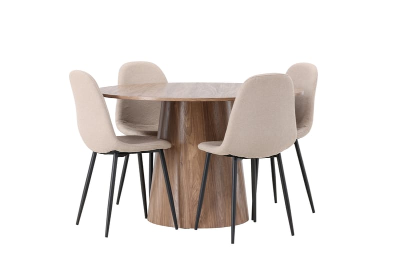 Lanzo Matgruppe 120 cm Rund med 4 Polar Stoler - Natur - Møbler - Bord - Spisegruppe