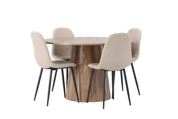 Lanzo Matgruppe 120 cm Rund med 4 Polar Stoler - Natur - Møbler - Bord - Spisegruppe