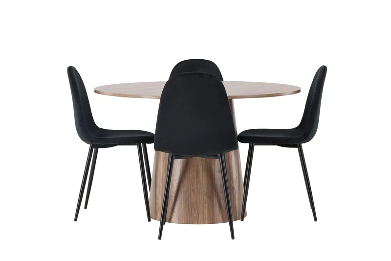 Lanzo Matgruppe 120 cm Rund med 4 Polar Stoler, Natur