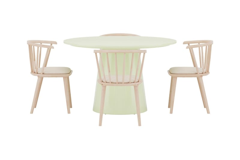 Lanzo Rund Spisegruppe 120 cm med 4 Bobby Spisestoler - matchagrønn - Møbler - Bord - Spisegruppe