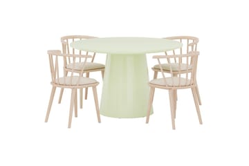 Lanzo Rund Spisegruppe 120 cm med 4 Bobby Spisestoler - matchagrønn - Møbler - Bord - Spisegruppe