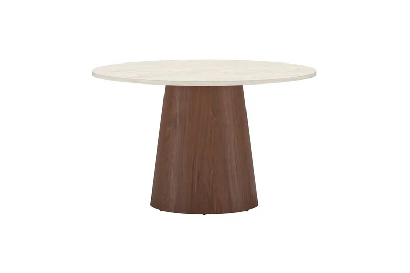Lanzo Rundt Spisebord 120 cm i Tre med Valnøtt- og Travertinutseende - Beige - Møbler - Bord - Spisebord & kjøkkenbord