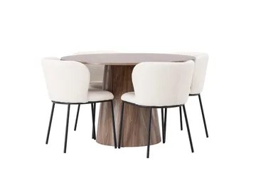 Lanzo Rundt Spisesett i Tre 120 cm med 4 Edina Stoler - Natur / Beige / Hvit - Møbler - Bord - Spisegruppe