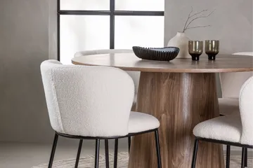 Lanzo Rundt Spisesett i Tre 120 cm med 4 Edina Stoler - Natur / Beige / Hvit - Møbler - Bord - Spisegruppe