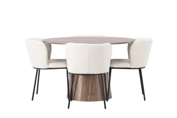 Lanzo Rundt Spisesett i Tre 120 cm med 4 Edina Stoler - Natur / Beige / Hvit - Møbler - Bord - Spisegruppe