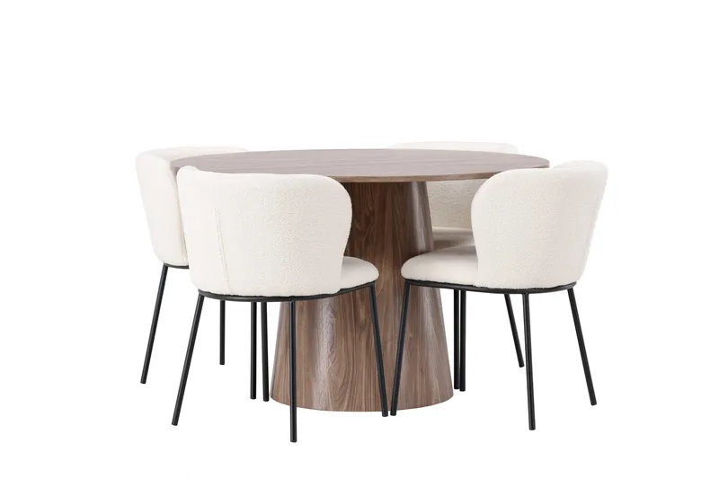 Lanzo Rundt Spisesett i Tre 120 cm med 4 Edina Stoler - Natur / Beige / Hvit - Møbler - Bord - Spisegruppe