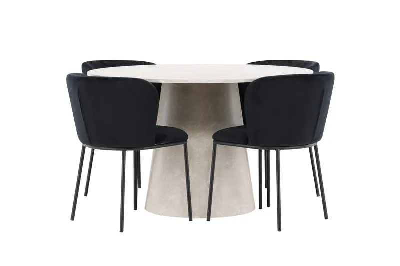 Lanzo spisebord 120 cm rundt med 4 Edina spisestoler