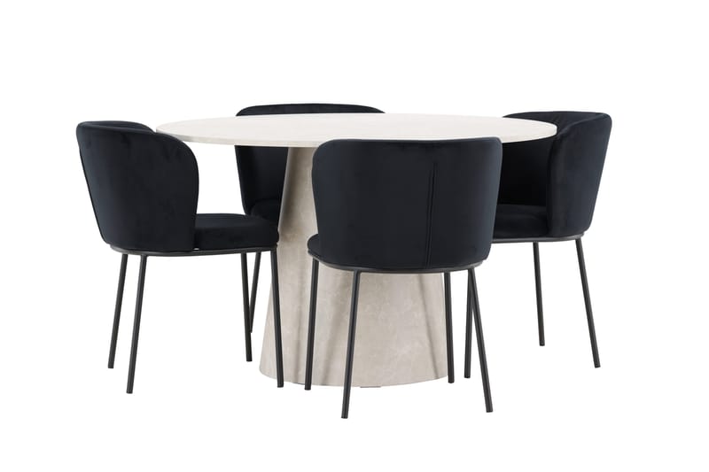 Lanzo spisebord 120 cm rundt med 4 Edina spisestoler - Møbler - Bord - Spisegruppe