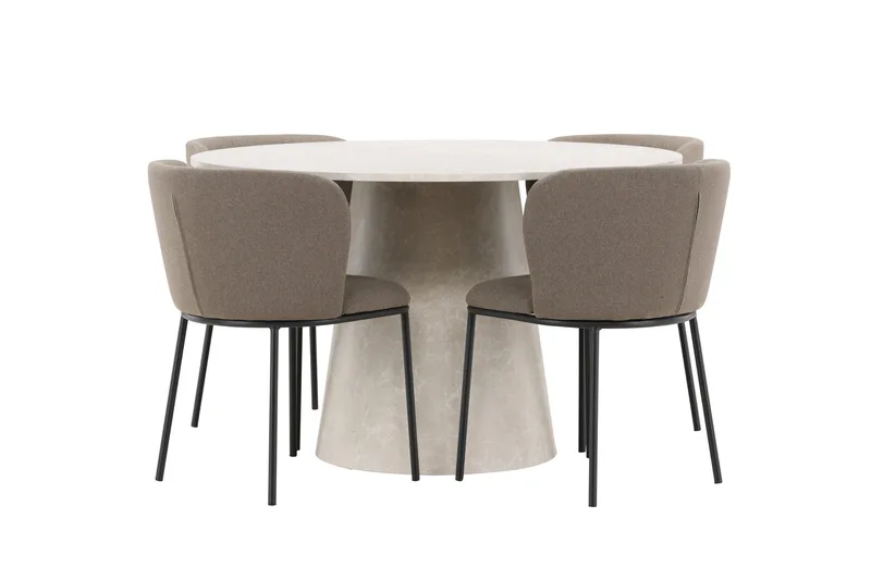Lanzo spisebord 120 cm rundt med 4 Edina spisestoler