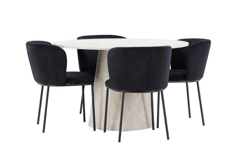 Lanzo spisebord 120 cm rundt med 4 Edina spisestoler - Møbler - Bord - Spisegruppe