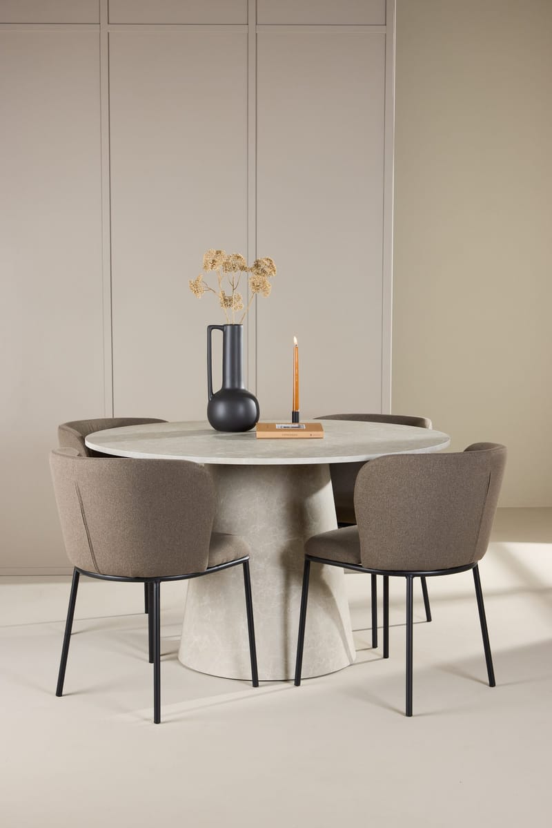 Lanzo spisebord 120 cm rundt med 4 Edina spisestoler - Møbler - Bord - Spisegruppe