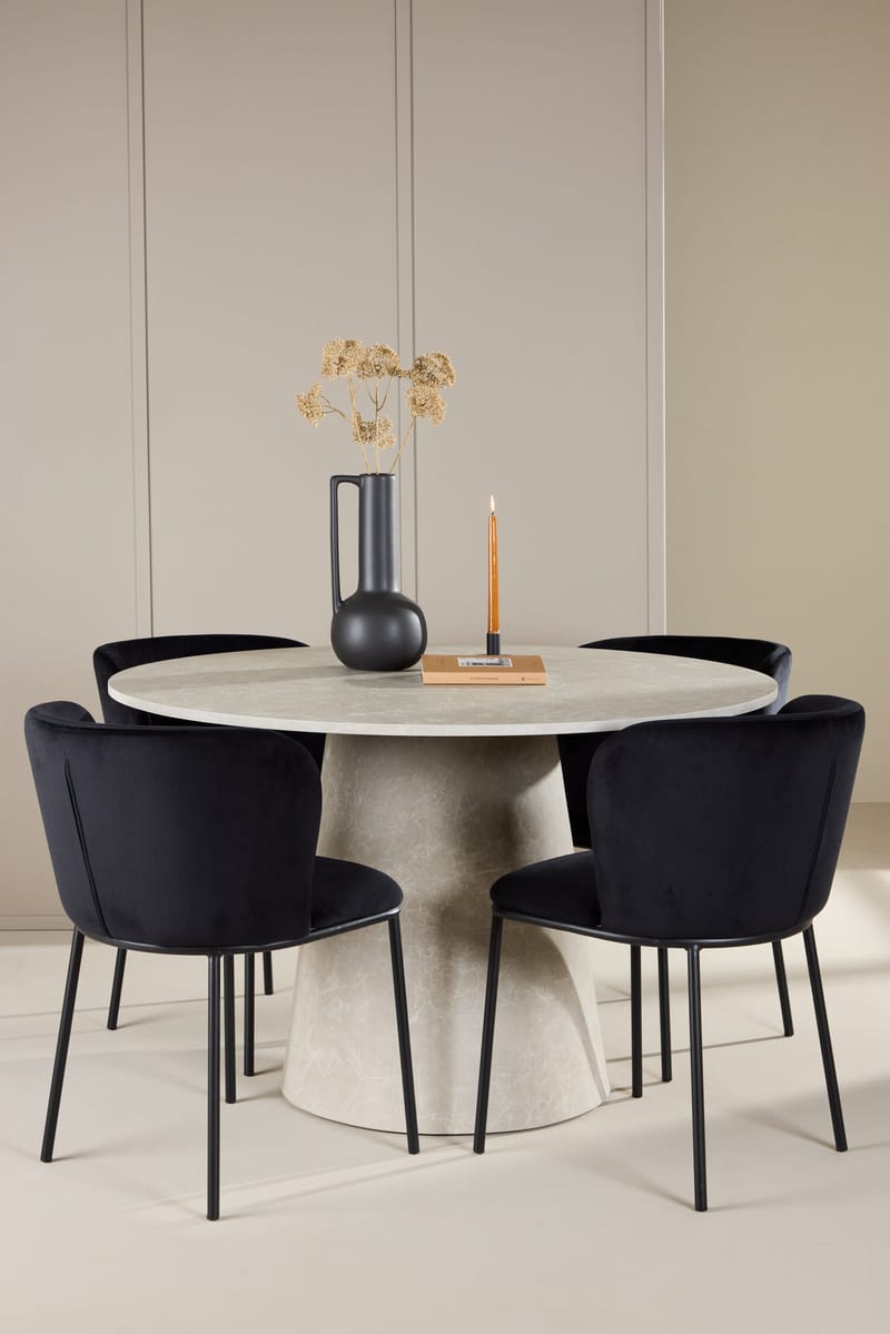 Lanzo spisebord 120 cm rundt med 4 Edina spisestoler - Møbler - Bord - Spisegruppe