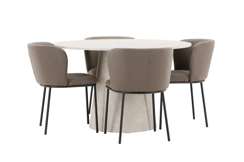 Lanzo spisebord 120 cm rundt med 4 Edina spisestoler - Møbler - Bord - Spisegruppe