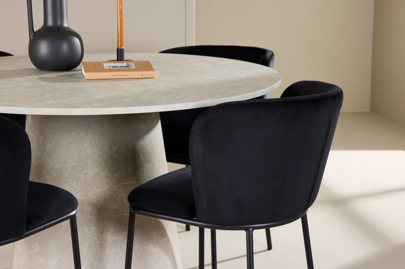 Lanzo spisebord 120 cm rundt med 4 Edina spisestoler - Møbler - Bord - Spisegruppe