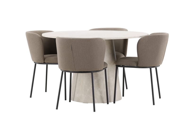 Lanzo spisebord 120 cm rundt med 4 Edina spisestoler - Møbler - Bord - Spisegruppe