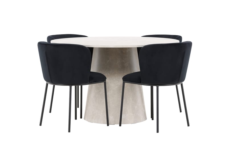 Lanzo spisebord 120 cm rundt med 4 Edina spisestoler - Møbler - Bord - Spisegruppe