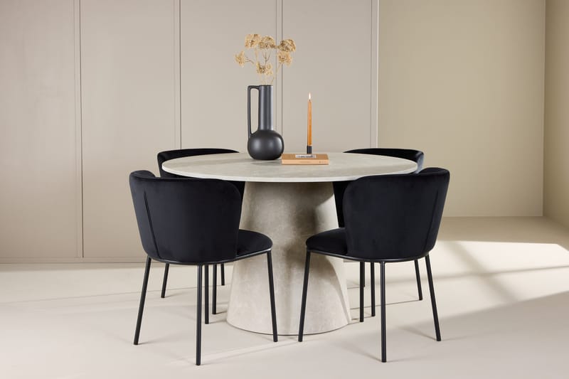 Lanzo spisebord 120 cm rundt med 4 Edina spisestoler - Møbler - Bord - Spisegruppe