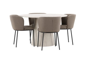 Lanzo spisebord 120 cm rundt med 4 Edina spisestoler - Møbler - Bord - Spisegruppe