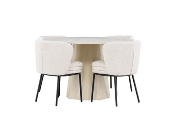 Lanzo Spisegruppe 120 cm Rund med 4 Agnes stoler - Whitewash/Hvid - Møbler - Bord - Spisegruppe