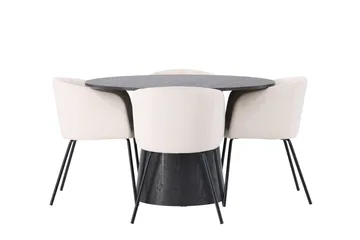 Lanzo Spisegruppe 120 cm Rund med 4 Berit Stoler - Beige - Møbler - Bord - Spisegruppe