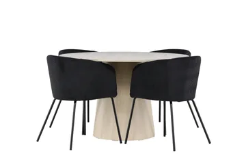 Lanzo Spisegruppe 120 cm Rund med 4 Berit stoler - Whitewash/Sort - Møbler - Bord - Spisegruppe