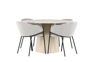Lanzo Spisegruppe 120 cm Rund med 4 Evelina stoler - Whitewash/Grå - Møbler - Bord - Spisegruppe