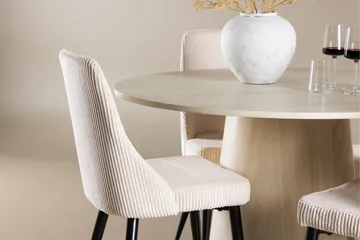 Lanzo Spisegruppe 120 cm Rund med 4 Leone stoler - Whitewash/Beige - Møbler - Bord - Spisegruppe