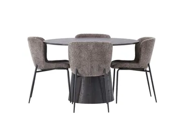 Lanzo Spisegruppe 120 cm Rund med 4 Modesto Stoler - Sort - Møbler - Bord - Spisegruppe