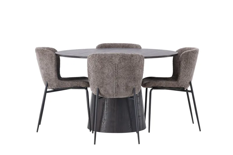 Lanzo Spisegruppe 120 cm Rund med 4 Modesto Stoler - Sort - Møbler - Bord - Spisegruppe