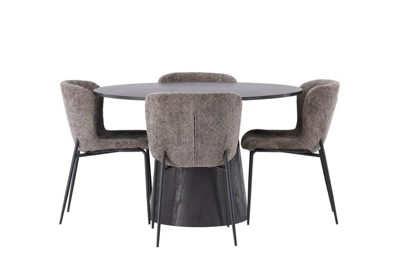 Lanzo Spisegruppe 120 cm Rund med 4 Modesto Stoler, Sort