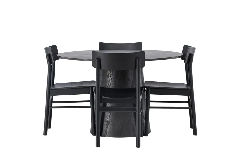 Lanzo Spisegruppe 120 cm Rund med 4 Montros Stoler, Sort