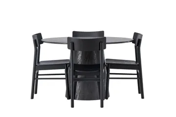 Lanzo Spisegruppe 120 cm Rund med 4 Montros Stoler - Sort - Møbler - Bord - Spisegruppe