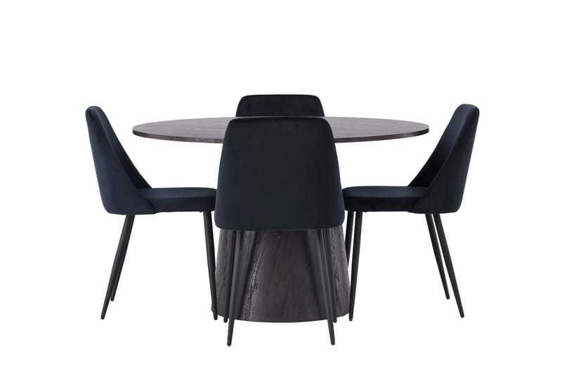 Lanzo Spisegruppe 120 cm Rund med 4 Night Stoler, Sort