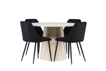 Lanzo Spisegruppe 120 cm Rund med 4 Night stoler - Whitewash/Sort - Møbler - Bord - Spisegruppe